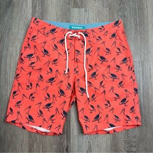 Bonobos‎ Swim Trunks Board Shorts Mens Size 31 Pelicans Coral Blue 9” Inseam